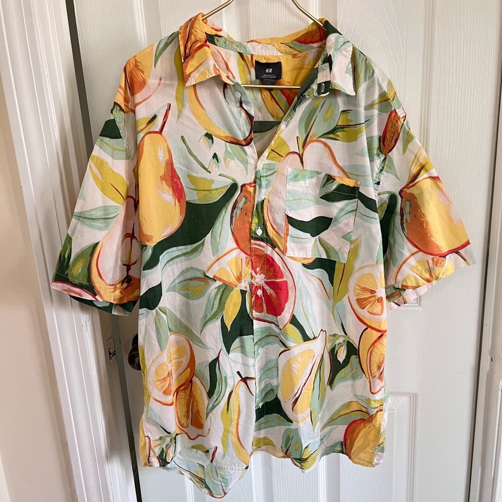 H&M XXL Men Fruit Shirt Boho Summer Festival Tropical Retro Short Sleeve